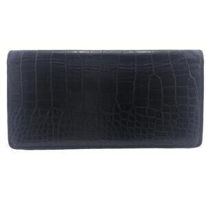 Louis Vuitton Portefeuille Wallet Brazza Crocodile Long Card Slots Coin Black